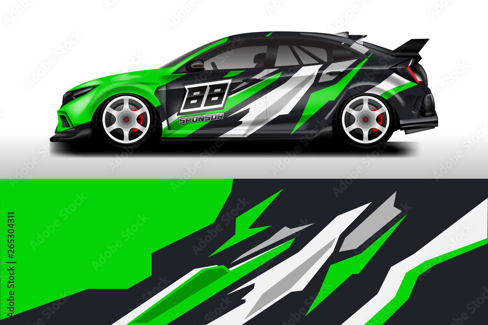 Wrap livery decal car vector , supercar, rally, drift . Graphic abstract stripe racing background . Eps 10 Wrap livery decal car vector , supercar, rally, drift . Graphic abstract stripe racing background . Eps 10
