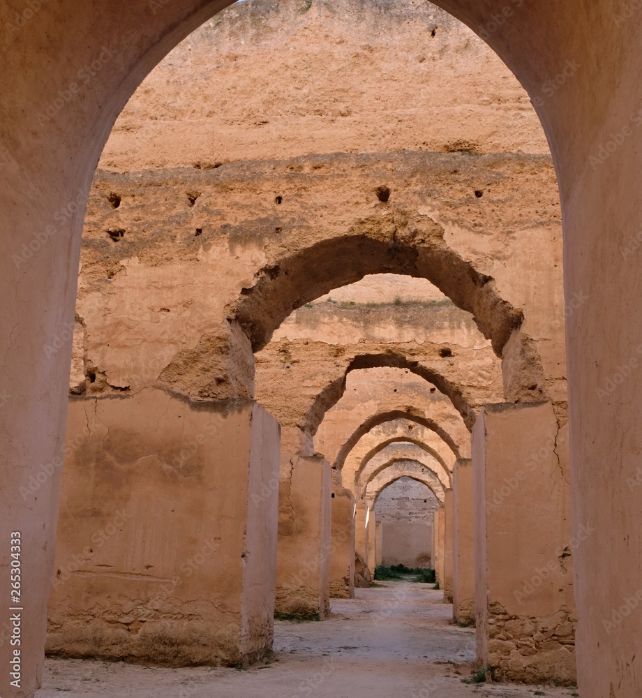 Interior of the old granary and stable of the Heri es-Souani in Meknes, Morocco.