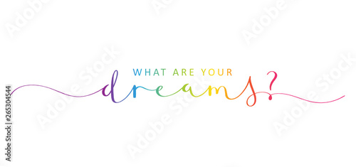 WHAT ARE YOUR DREAMS? rainbow brush calligraphy banner with swashes