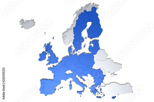 eu map europe european union political members euro zone graphic 3d render