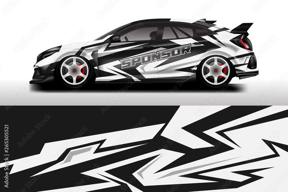 Fototapeta premium Wrap livery decal car vector , supercar, rally, drift . Graphic abstract stripe racing background . Eps 10