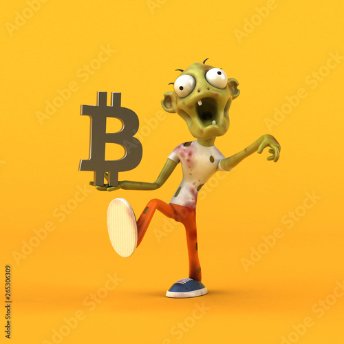 Zombie and bitcoin - 3D Illustration