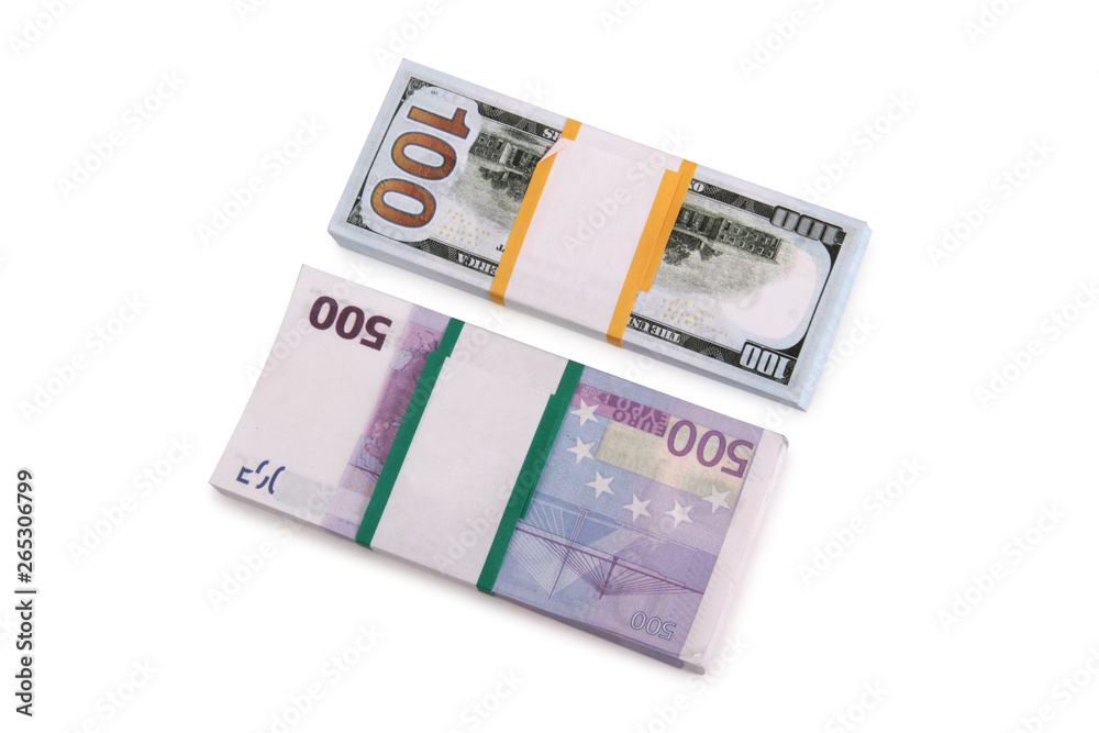 Paper dollars and euro on a white background Paper dollars and euro on a white background