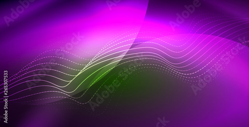 Glowing abstract wave on dark  shiny motion  magic space light. Techno abstract background