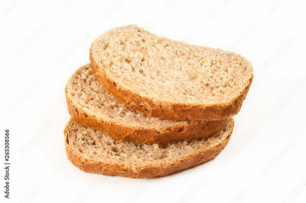 Slices of bread with bran on white background Slices of bread with bran on white background