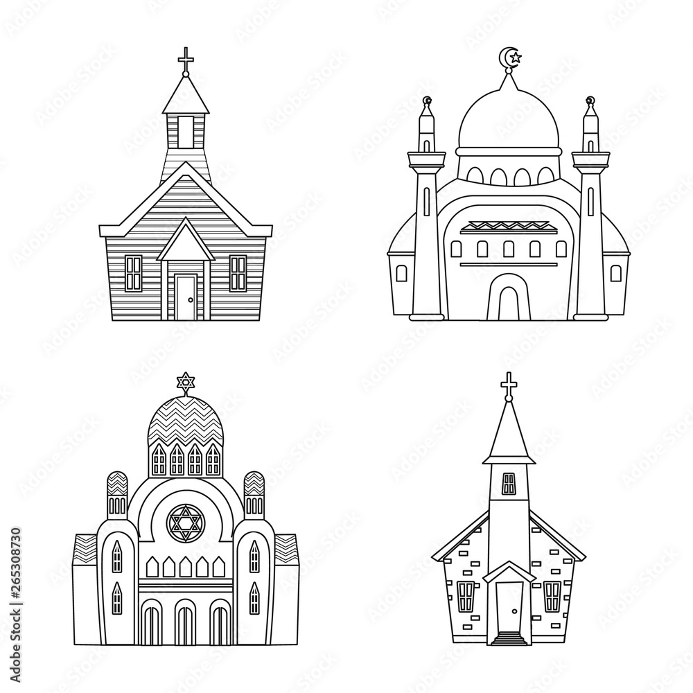 Vector illustration of architecture and faith logo. Collection of architecture and temple stock symbol for web.