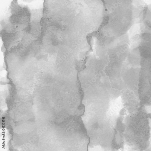 Silver with gray ink and watercolor texture on white paper background. Paint leaks and ombre effects. Hand painted abstract image.