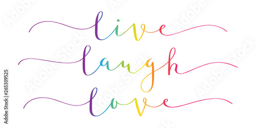 LIVE LAUGH LOVE rainbow brush calligraphy banner