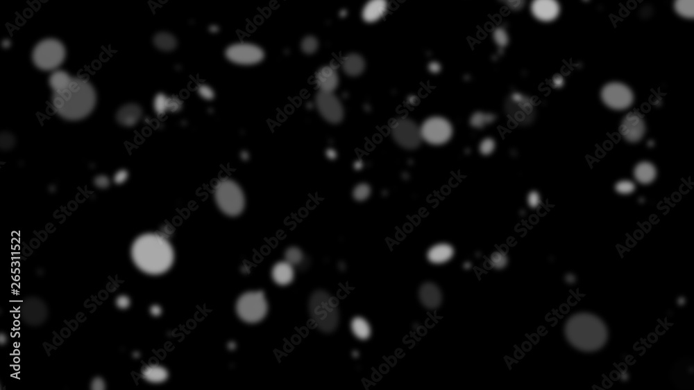 First falling snow bokeh texture on black background. Winter texture.Design element.