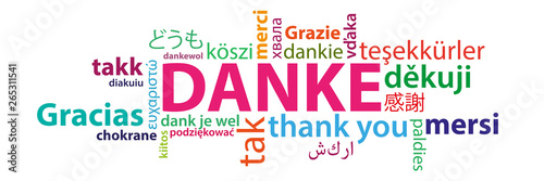 Danke auf verschiedenen Sprachen - multilingual Wortwolke bunt