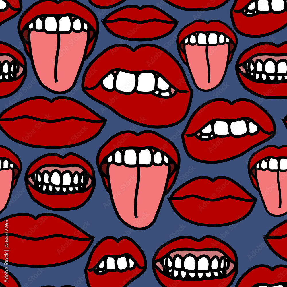 Vector seamless pattern of mouths and lips on dark blue background Vector seamless pattern of mouths and lips on dark blue background