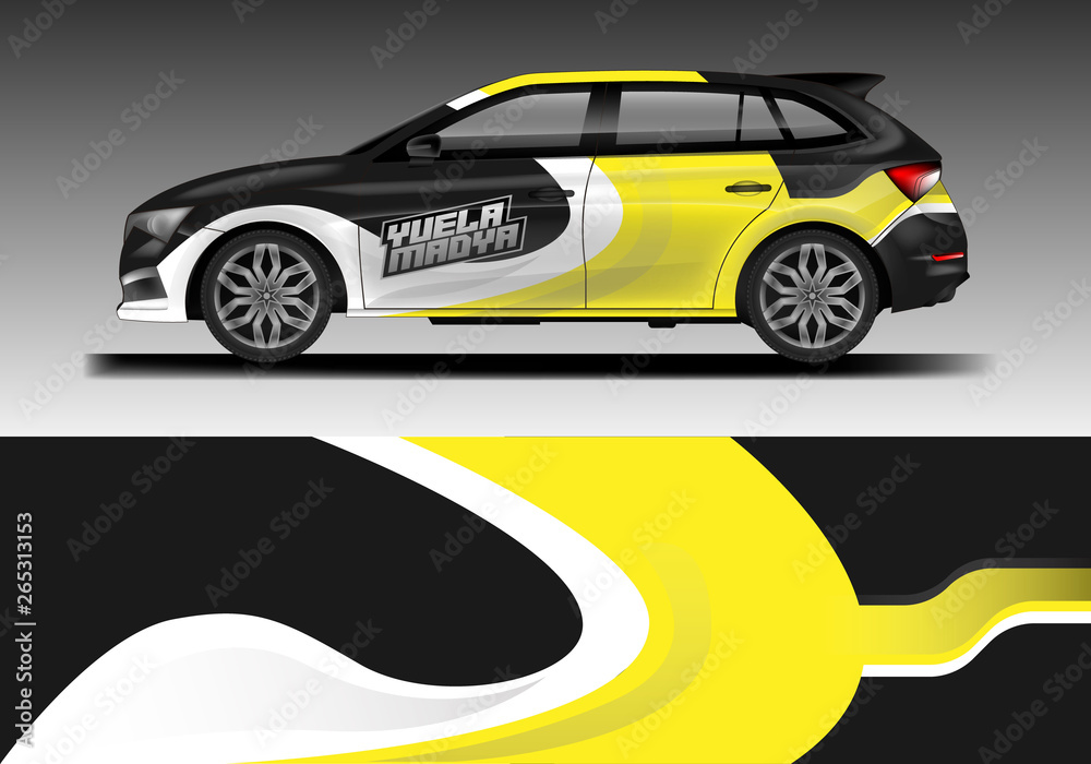 Car decal van wrap design vector. Graphic company background designs . Van, bus, truck, wrap design.
