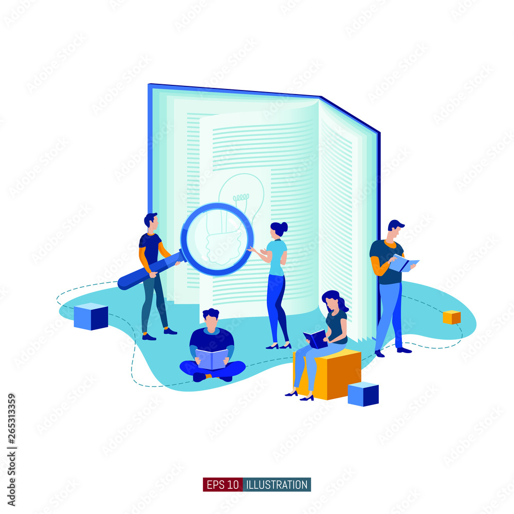 Trendy flat illustration. Teamwork metaphor concept. People read books and collaborate. Learning. Education. Knowledge. Training. Template for your design works. Vector graphics. Trendy flat illustration. Teamwork metaphor concept. People read books and collaborate. Learning. Education. Knowledge. Training. Template for your design works. Vector graphics.