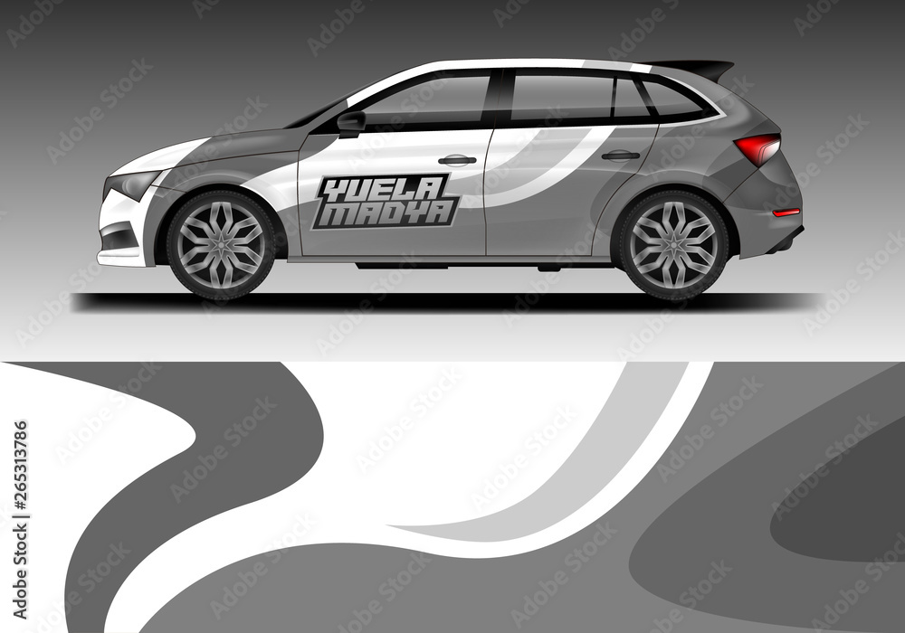 Fototapeta premium Car decal van wrap design vector. Graphic company background designs . Van, bus, truck, wrap design.