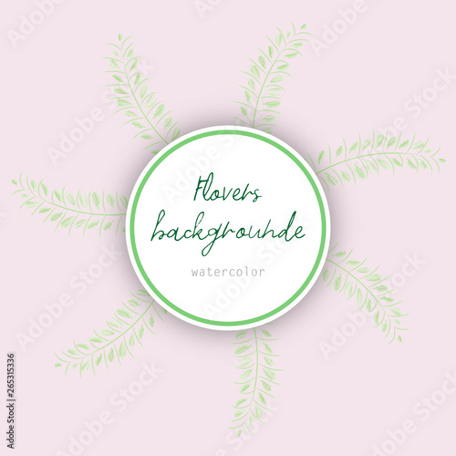 Flower wreath. Round frame of flowers and leaves. Natural decor of plants. Vector cartoon illustration. Pink and green. Cute flowers. White background isolated. Flat simple design, trendy style