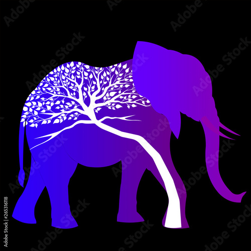 Elephant double exposure or elephant with tree graphic or elephant logo..