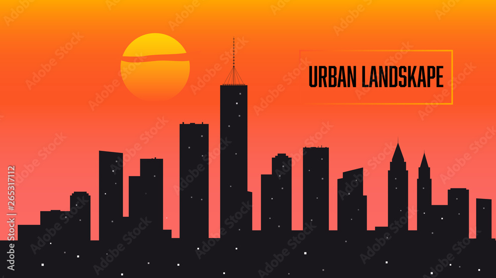 Urban landscape flat vector poster