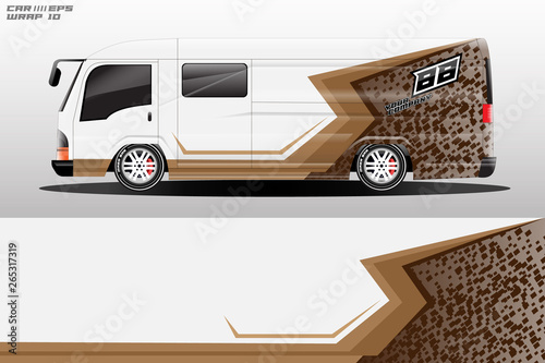Van decal cargo and car wrap vector, truck, bus, racing, service car, auto designs . Graphic abstract background livery . 