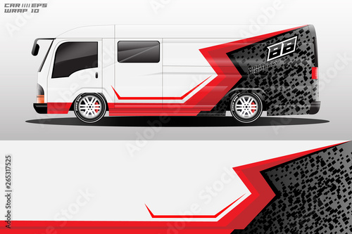 Van decal cargo and car wrap vector, truck, bus, racing, service car, auto designs . Graphic abstract background livery . 