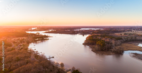 Aerial image over Wicomico River at sunset
