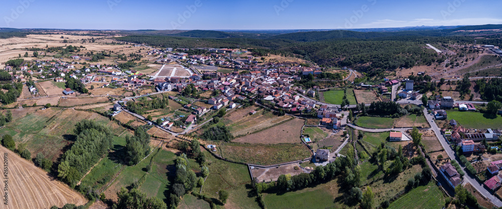 Aerial view panorama of Alcañices village in Zamora