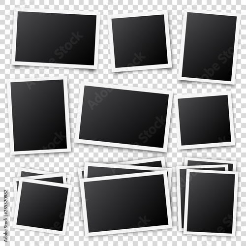 Photo card frame,film set. Retro vintage photograph with shadow. Digital snapshot image. Photography art. Template or mockup for design. Vector illustration.