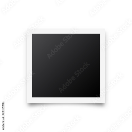 Photo card frame,film. Retro vintage photograph with shadow. Digital snapshot image. Photography art. Template or mockup for design. Vector illustration.