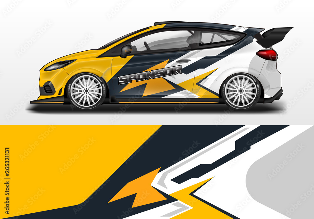 Car wrap decal design vector. Graphic abstract background kit designs for vehicle, race car, rally, livery 