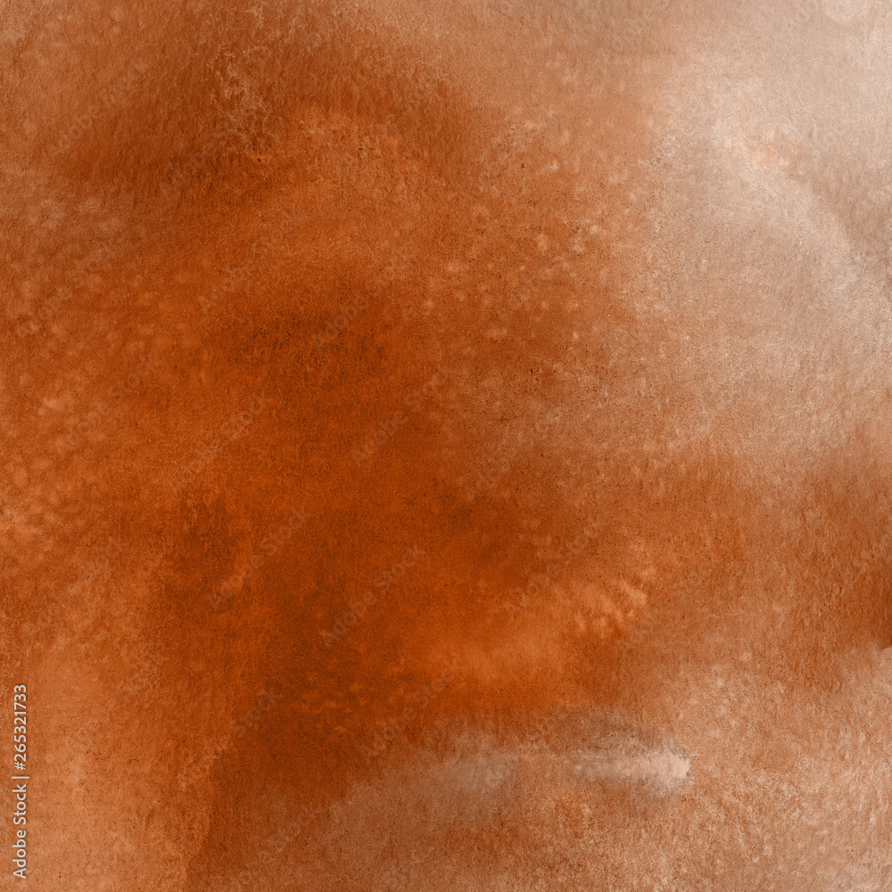 Fototapeta premium Orange with brown ink and watercolor textures on white paper background. Paint leaks and ombre effects. Hand painted abstract image.
