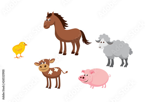 Farm animals cartoon character. Farm animals icon set vector. Happy animals group isolated on a white background © betka82