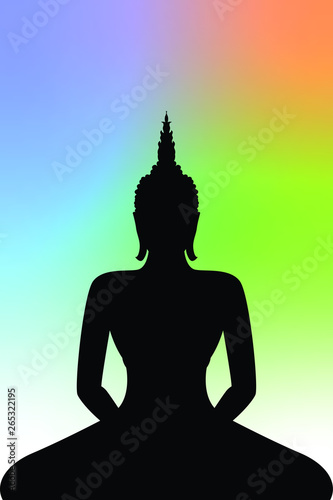 Silhouette Buddha Siddhartha Gautama with mesh tool technical rainbow color background