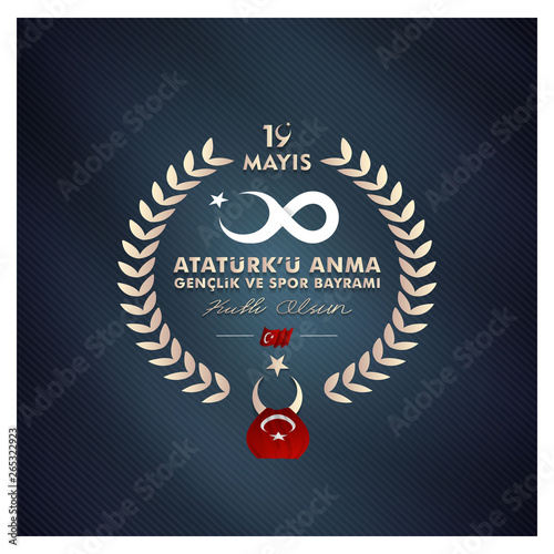 vector illustration, 19 may, Commemoration of Atatürk, Youth and Sports Day, (19 mayıs, Atatürk'u anma genclik ve spor bayrami.)	