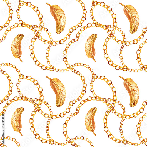 gold chains seamless pattern. jewelry background. luxury illustration. photo