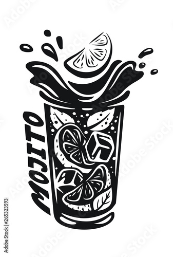 alcohol cocktail Mojito in glass. Vector illustration