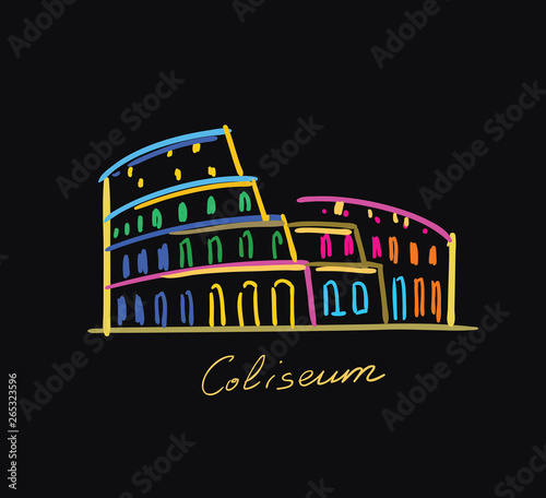 coliseum postcard color on a black background