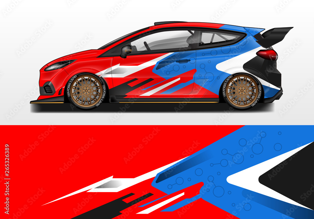 Obraz premium Car wrap decal design vector. Graphic abstract background kit designs for vehicle, race car, rally, livery 