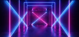 Vibrant Neon Background Glowing Purple Blue Pink Violet  Path Track Gate Entrance Sci Fi Futuristic Virtual Reality Dark Tunnel Concrete Grunge Reflective Laser Lights 3D Rendering
