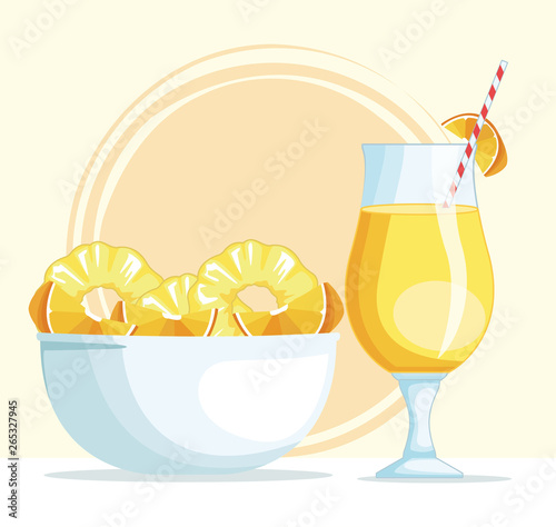 smoothie with pineapple and orange bowl