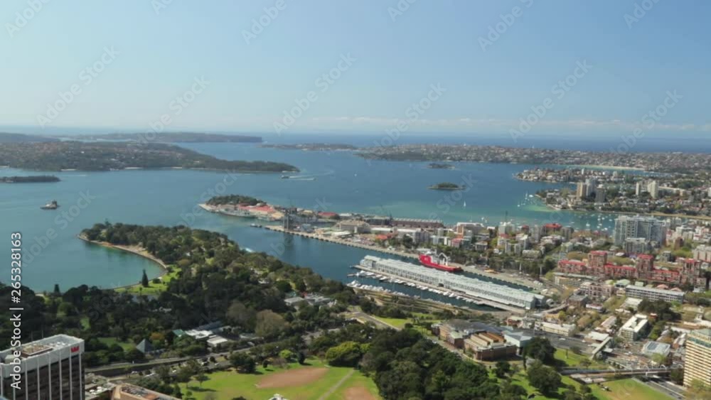 An extreme long shot of the habour, taken from a building with a high angle looking down towards the habour. An extreme long shot of the habour, taken from a building with a high angle looking down towards the habour.