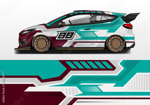 Car wrap decal design vector. Graphic abstract background kit designs for vehicle, race car, rally, livery 