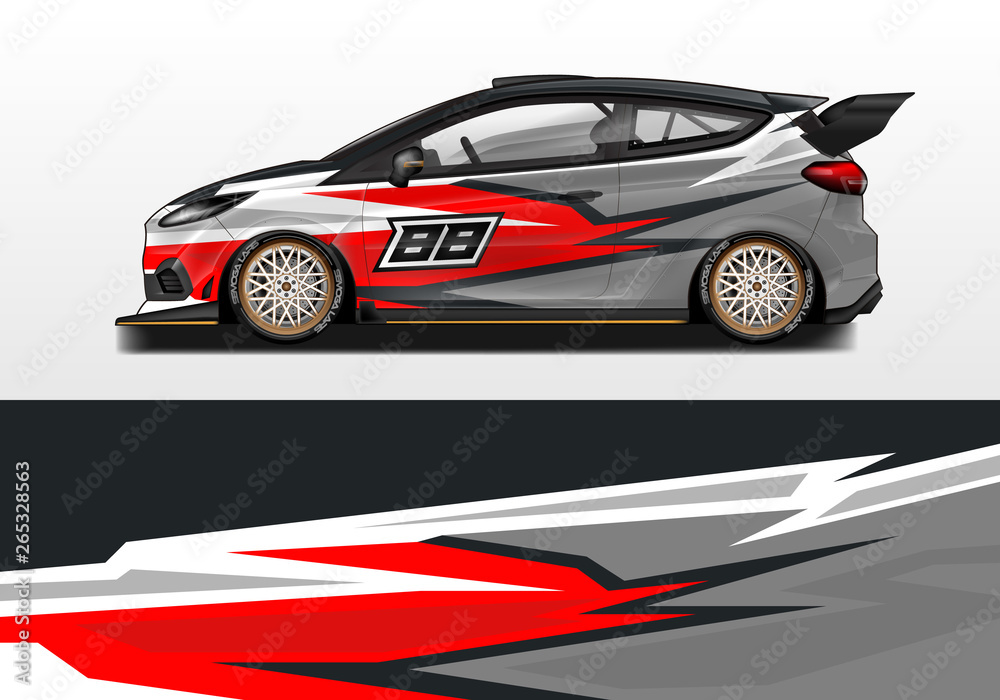 Car wrap decal design vector. Graphic abstract background kit designs for vehicle, race car, rally, livery 