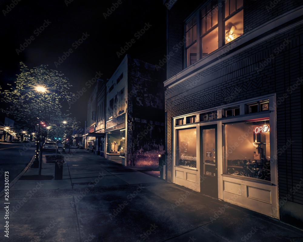 Fototapeta premium Building At Night Open For Business