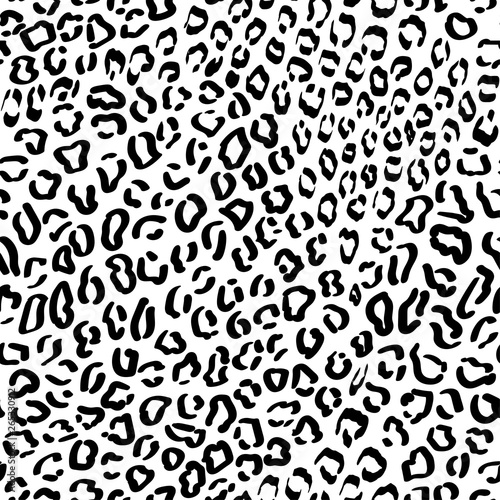 Vector leopard pattern in doodle style. Texture repeating seamless monochrome black white dots. Animal wild background