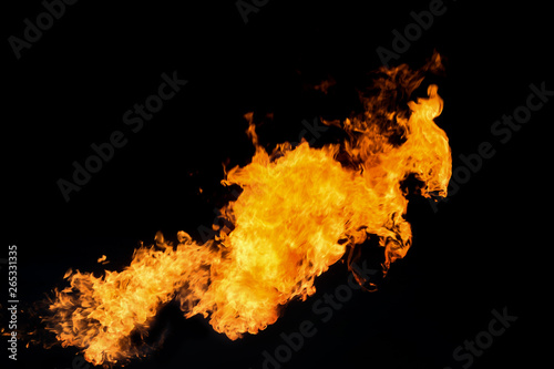 fire burning in the air , isolated with black background