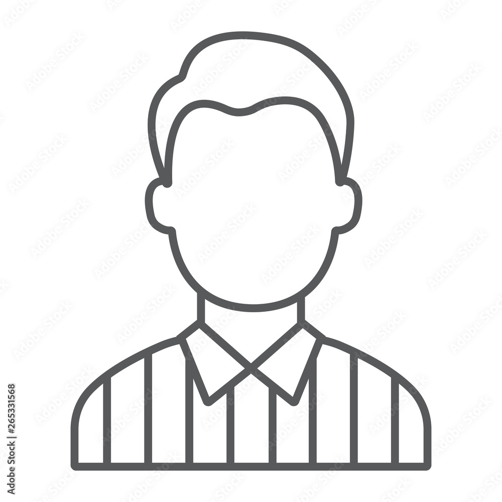 Referee thin line icon, sport and soccer, man sign, vector graphics, a linear pattern on a white background.