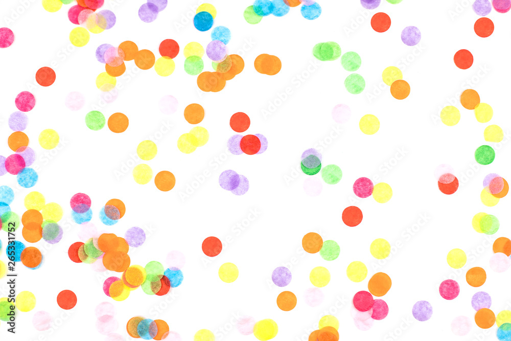 Bright multicolored confetti isolated on white background.