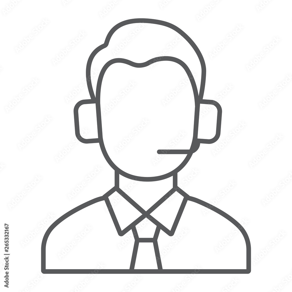 Soccer commentator thin line icon, sport and announce, match commentator sign, vector graphics, a linear pattern on a white background.