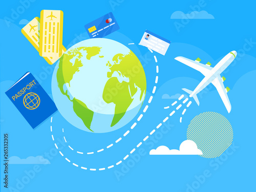 Vector Illustration Flight Around World Flat.