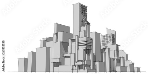 Panorama cityscape Sketch. Architecture sketch - 3D Illustration.