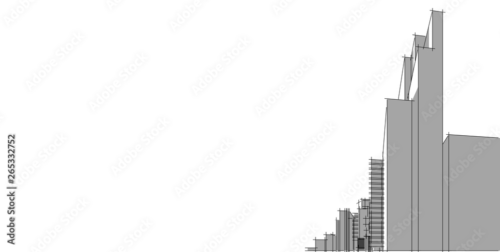 3D illustration architecture building perspective lines.